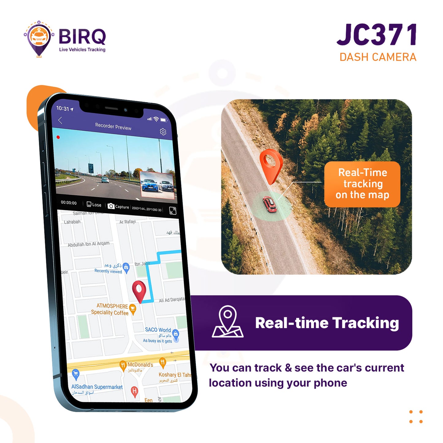 Dash Cam Jimi JC371 for Driver Monitoring & Vehicle Tracking (Front, Rear & Interior)