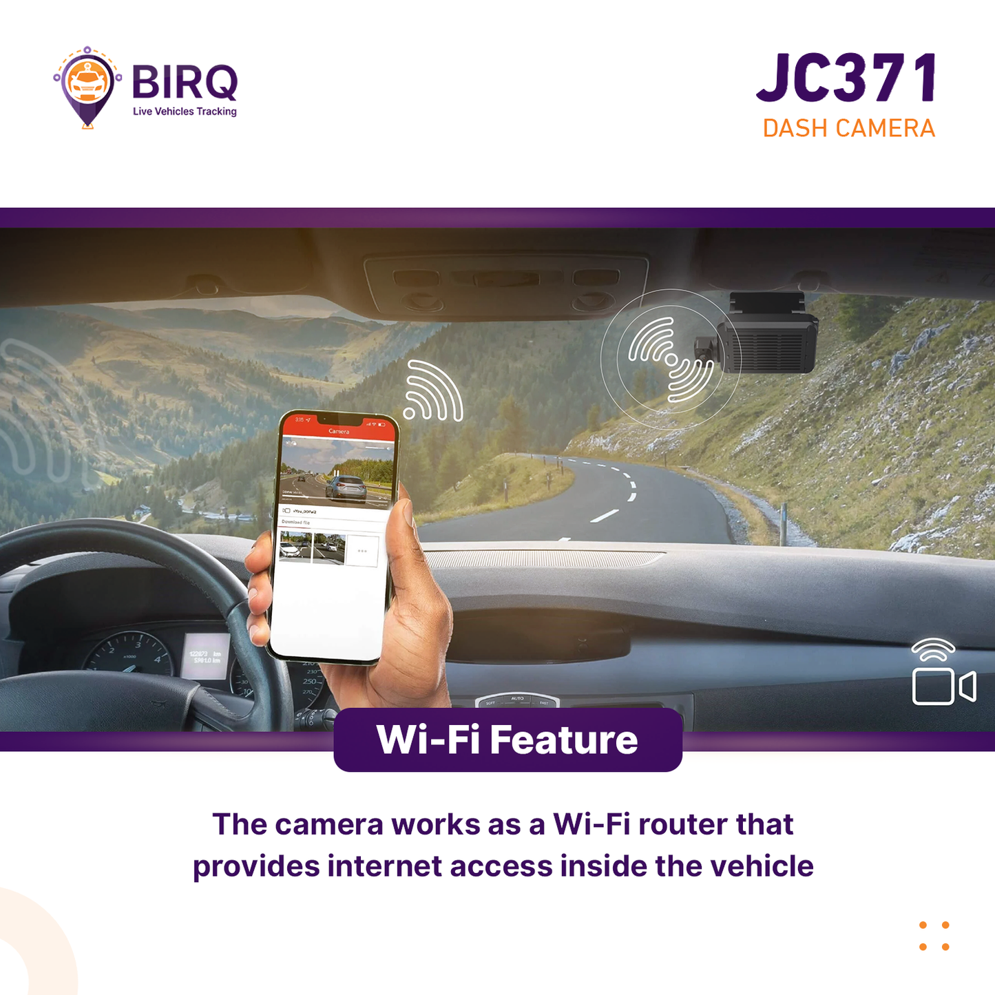Dash Cam Jimi JC371 for Driver Monitoring & Vehicle Tracking (Front, Rear & Interior)