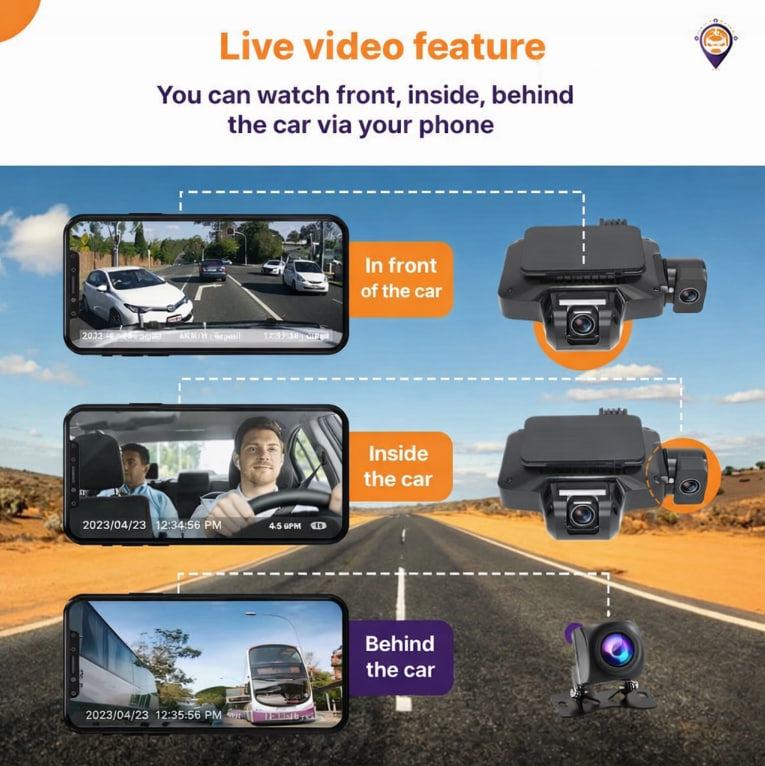 Jimi JC450 Dash Cam – Live Streaming Car Surveillance (Front + Interior + Rear)